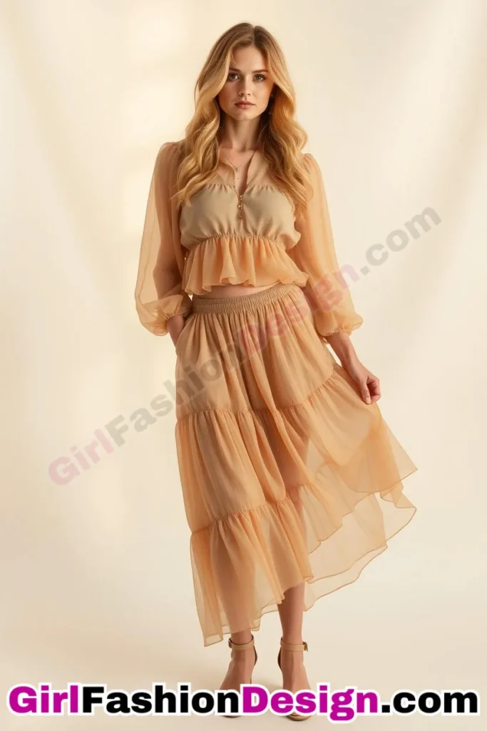 73. Balloon-Sleeve Chiffon Crop Tops + Combine with a tiered maxi skirt and ankle-strap wedges (2).jpg