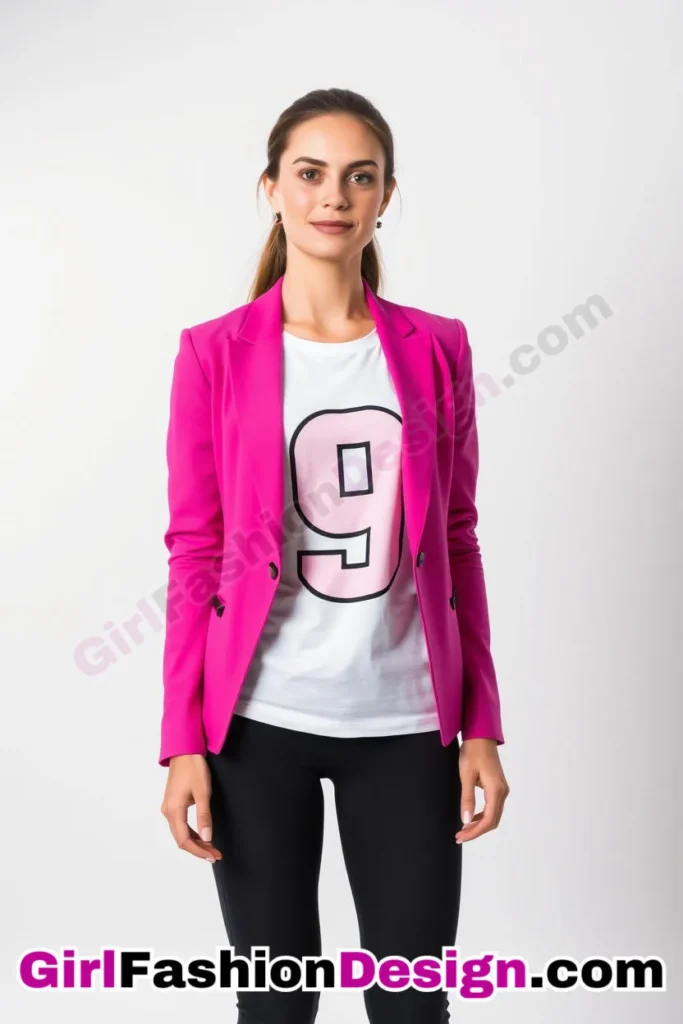 9. Blazer and Graphic Tee Combination - 21 Must-Try Flare Legging Outfits for Women Stylish Ways to Wear Flare Leggings (1)