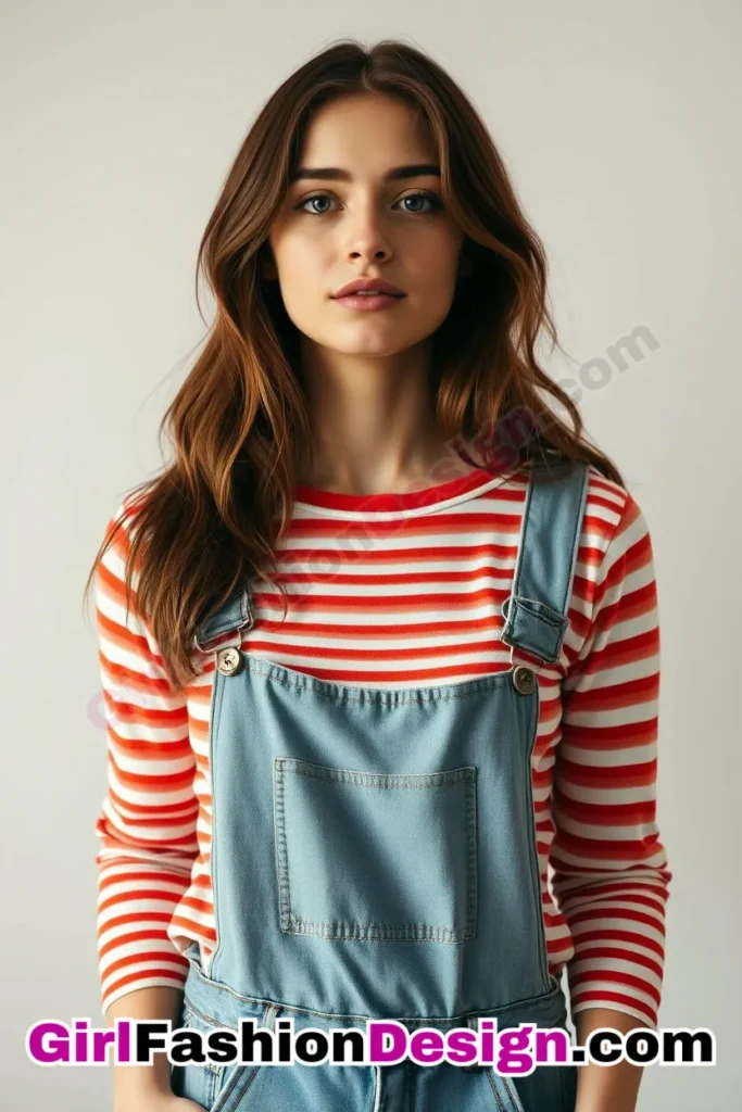 9. Classic Striped Long-Sleeve Tee and Denim Overalls - 51 Top Spring School Outfits for Teen Girls Impress Your Friends with Stylish Looks (2)