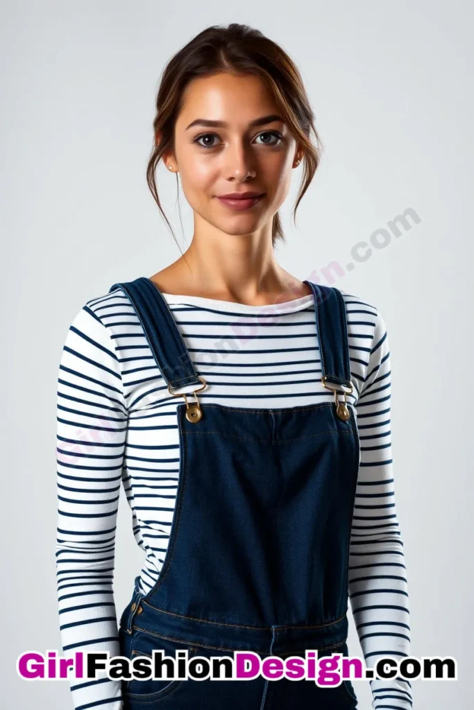 9. Classic Striped Long-Sleeve Tee and Denim Overalls - 51 Top Spring School Outfits for Teen Girls Impress Your Friends with Stylish Looks (3)