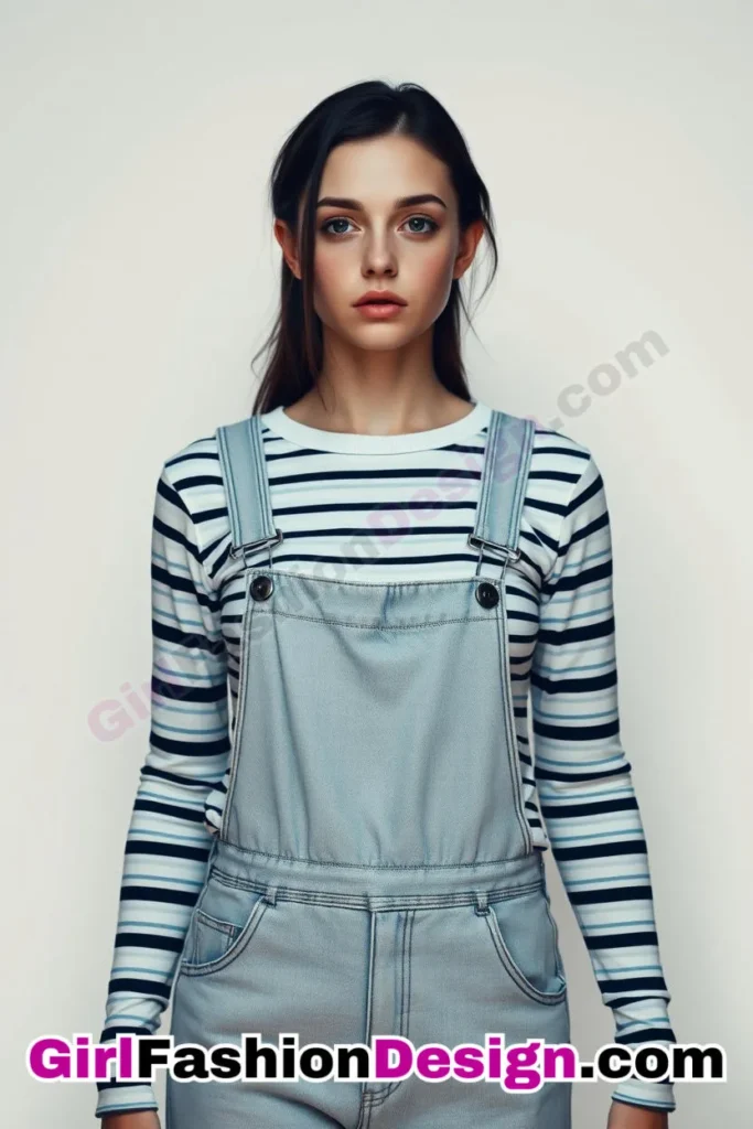 9. Classic Striped Long-Sleeve Tee and Denim Overalls - 51 Top Spring School Outfits for Teen Girls Impress Your Friends with Stylish Looks (5)