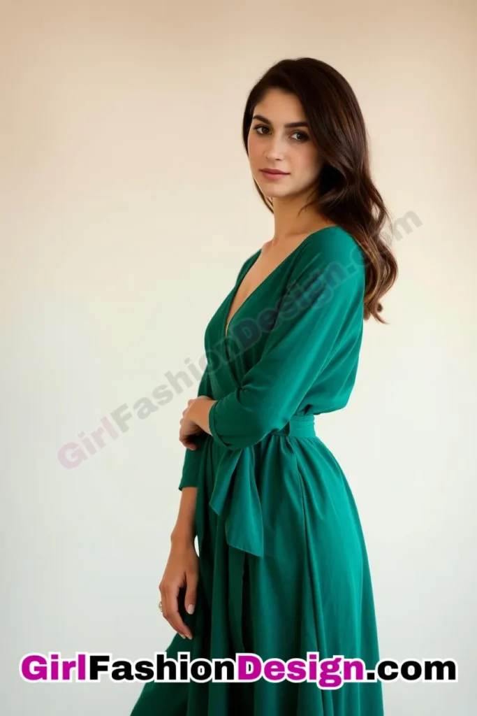 9. Wrap-Style Ruffled Hem - What to Wear to Look Fabulous 21 Top Emerald Green Dresses for Evening Events (5).jpg