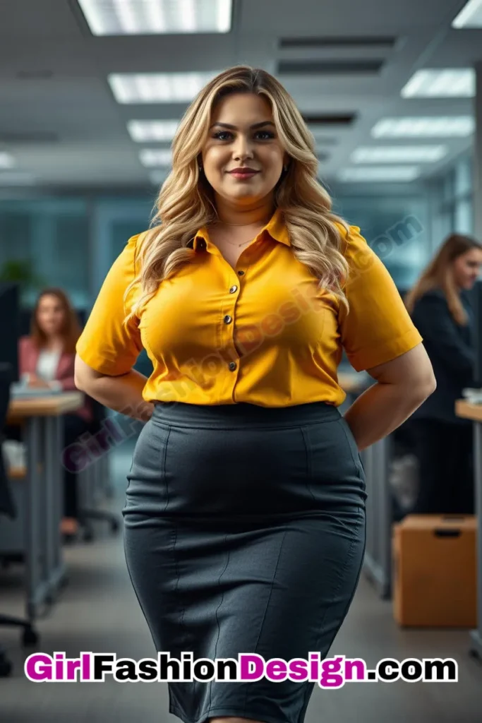 99. Mustard Collared Top with Charcoal High-Waisted Skirt For Plus Size Luxury Office Wear (1).jpg