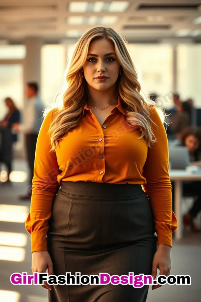 99. Mustard Collared Top with Charcoal High-Waisted Skirt For Plus Size Luxury Office Wear (2).jpg